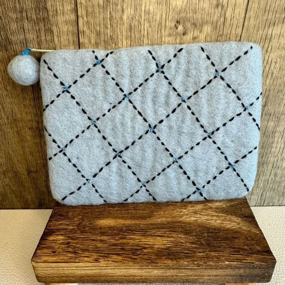 Felted Wool Coin Purse Light Blue Sparkly Wallet Key Holder  New FAST SHIP